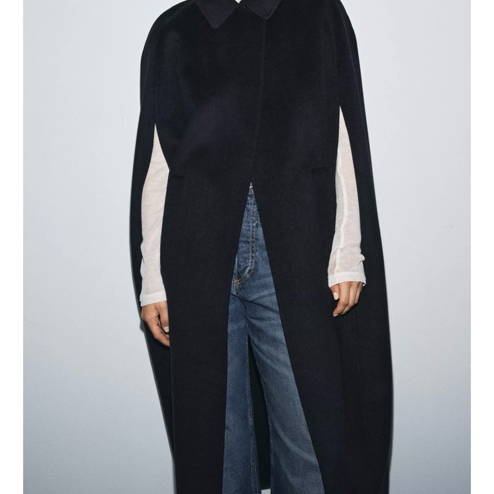 Zara Collection - Limited Wool Blend Cape in Navy - Medium